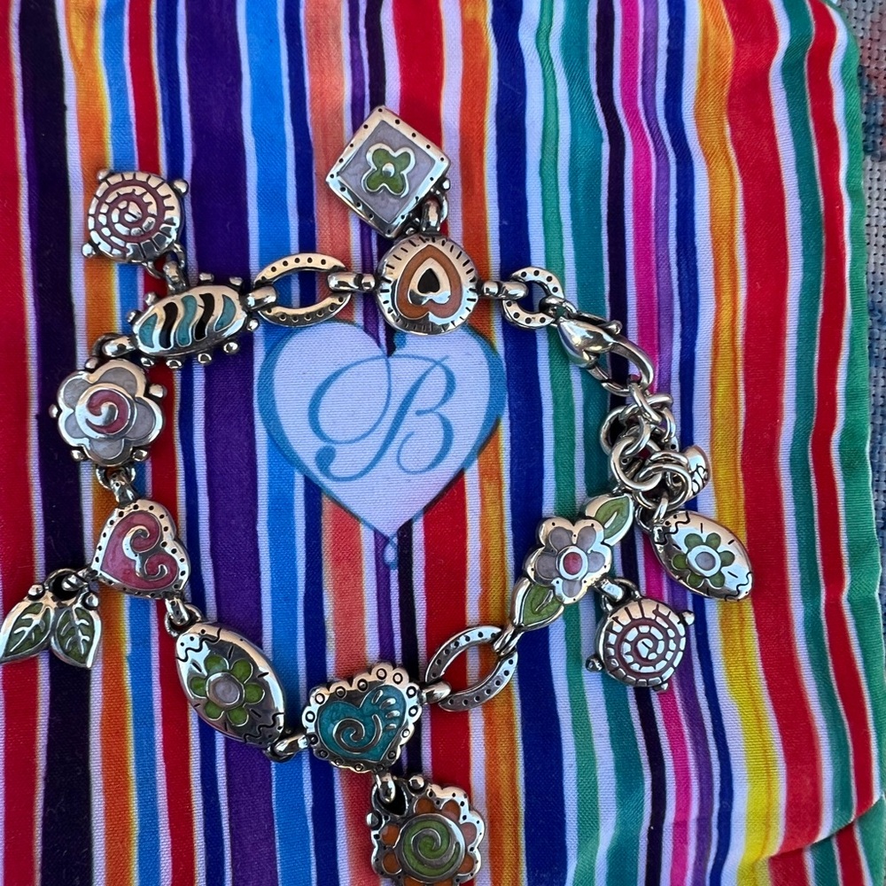 Vintage Brighton Silver Bracelet with Colorful Charms